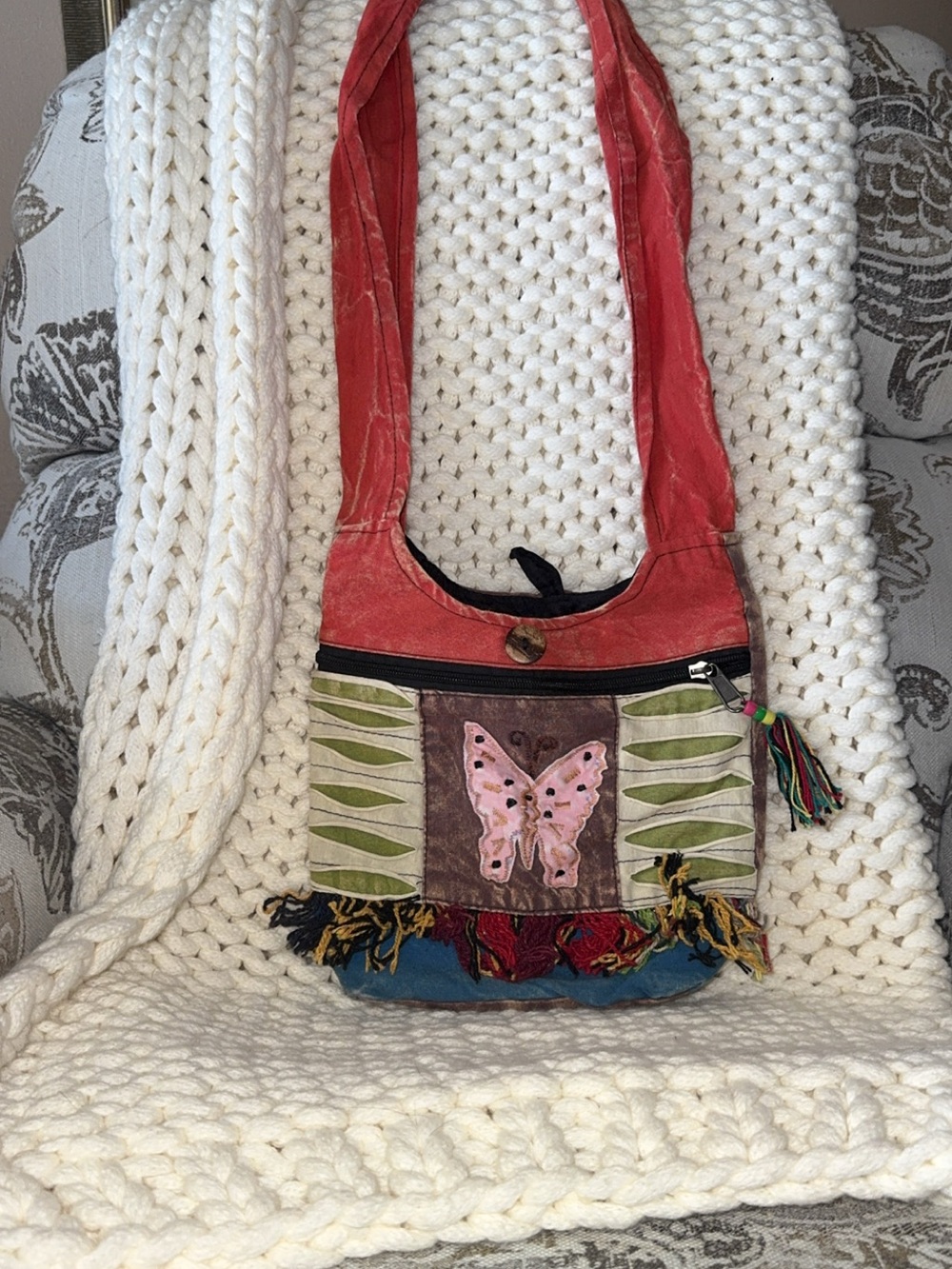 Handcrafted Red Butterfly Crossbody Shoulder Bag